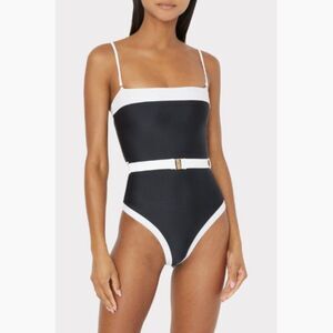 Milly Black & White Strapless Belted One Piece Swimsuits Size XSmall